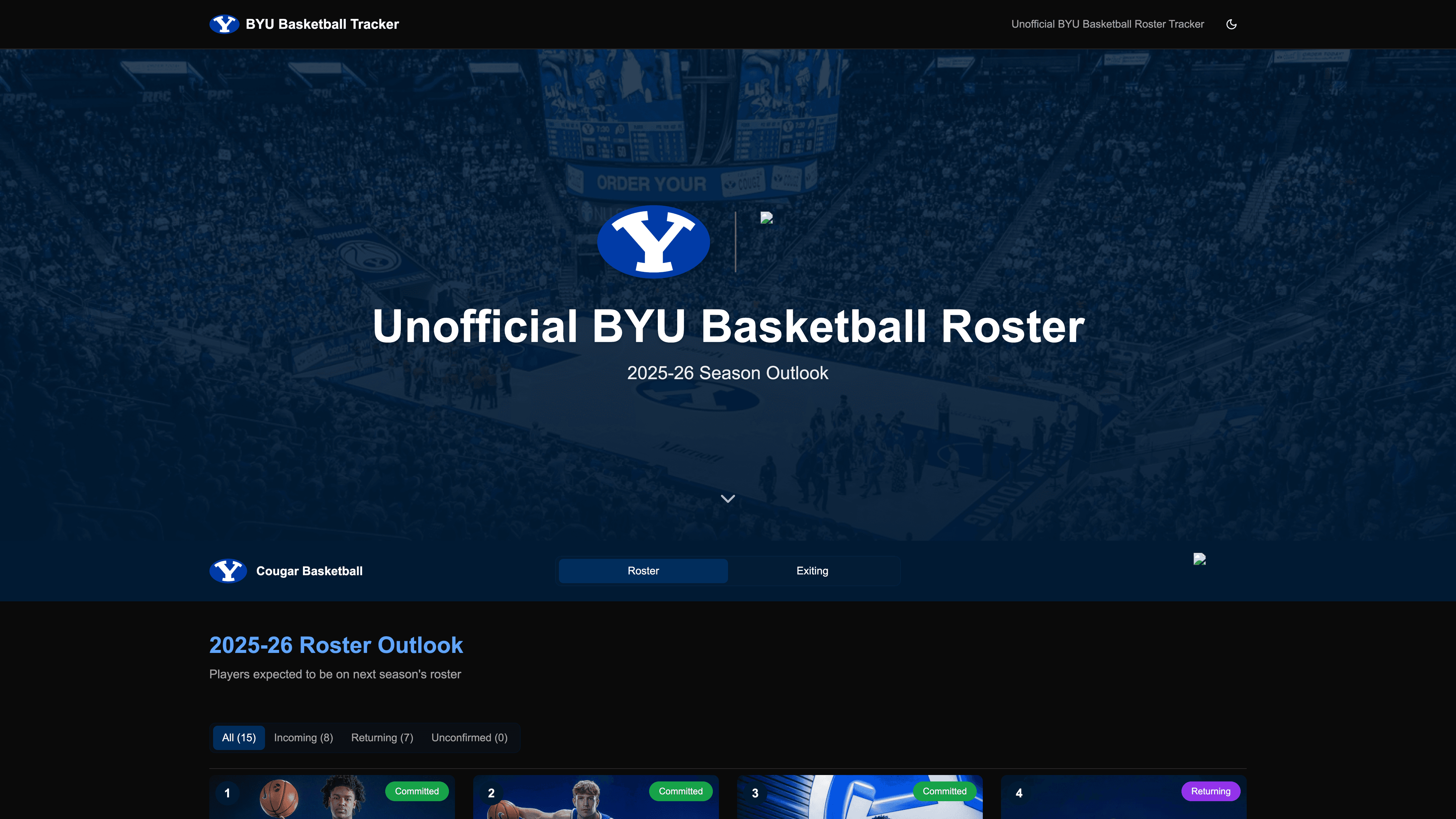 BYU Basketball Roster screenshot